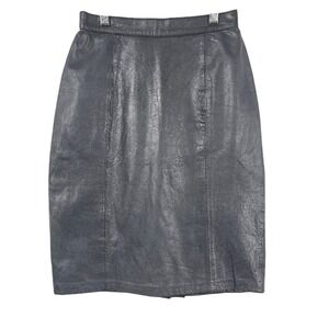 Express Leather Pencil Skirt Womens 3/4 Black Vintage Midi High Waist 23402